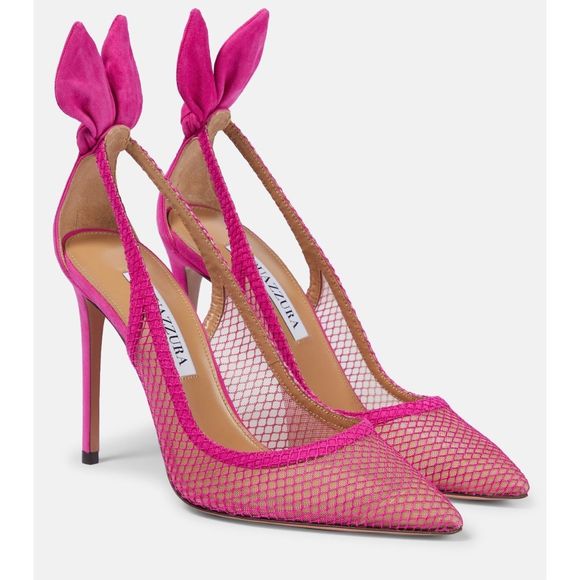 Aquazzura Shoes - AQUAZZURA Bow Tie mesh and suede 105 pumps